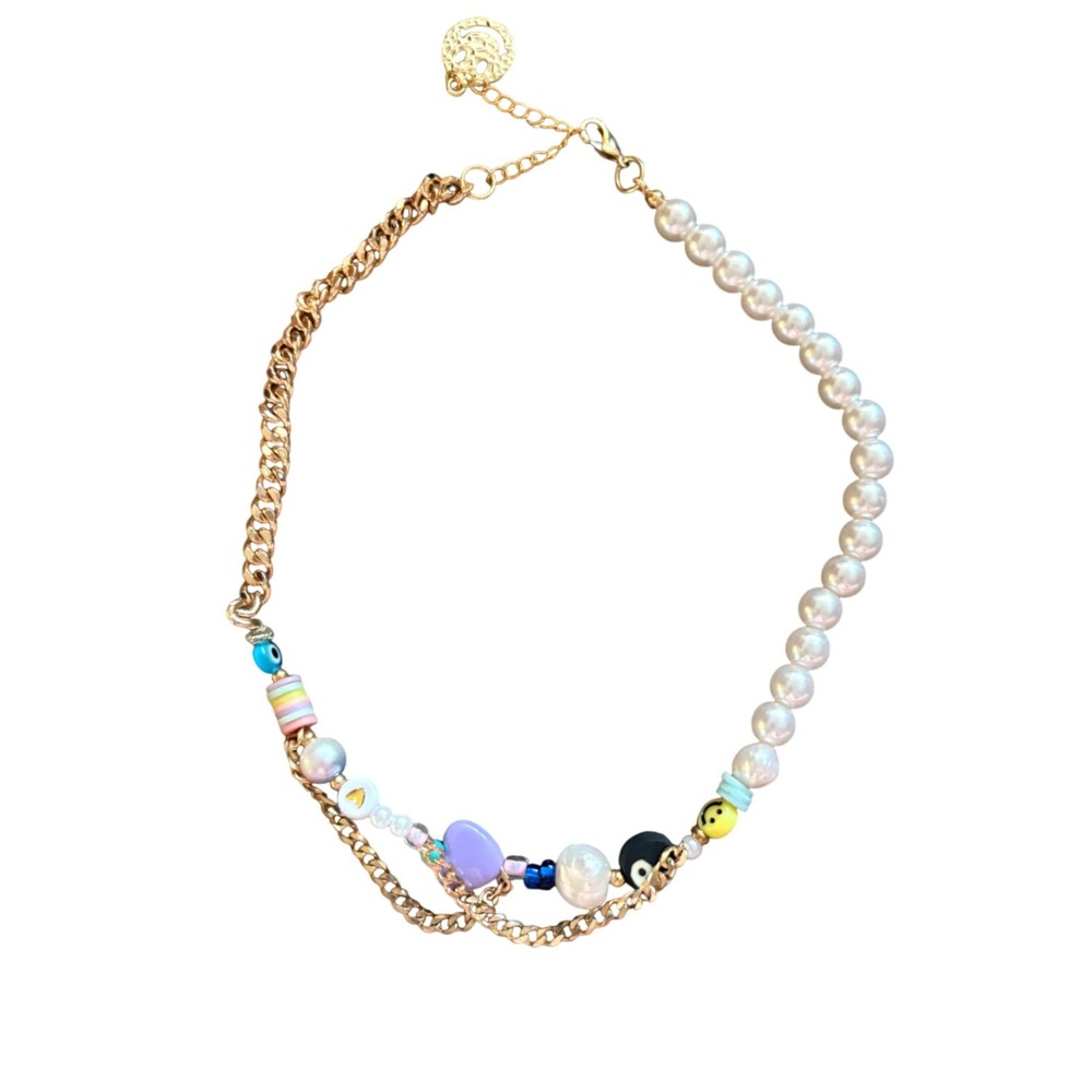 Joolz by Martha Calvo Gold Plated Happy Go Lucky Pearl Necklace Mixed Charm Y2K